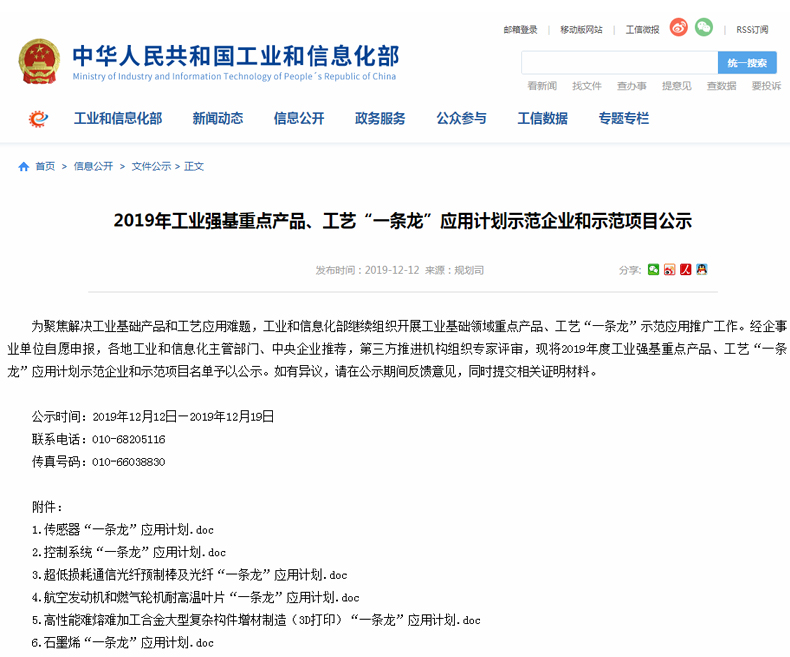 关于米朗科技有限公司被评选为工信部2019年度工业强基重点产品 