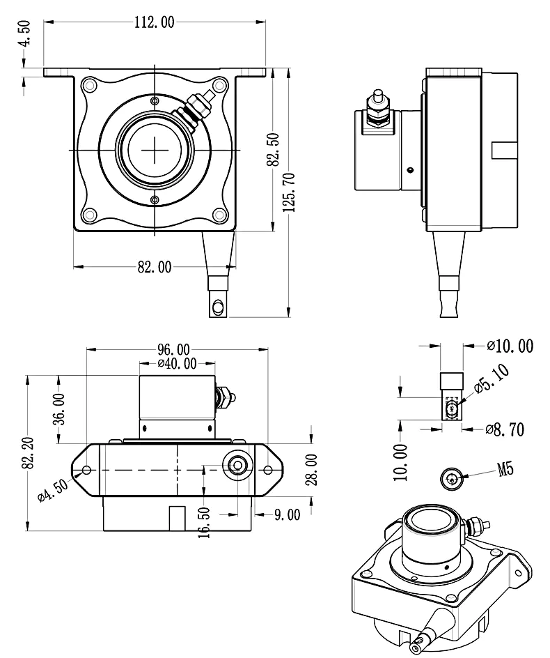 MIRAN米朗科技WEPFS-M系列防水型拉绳位移传感器安装尺寸图