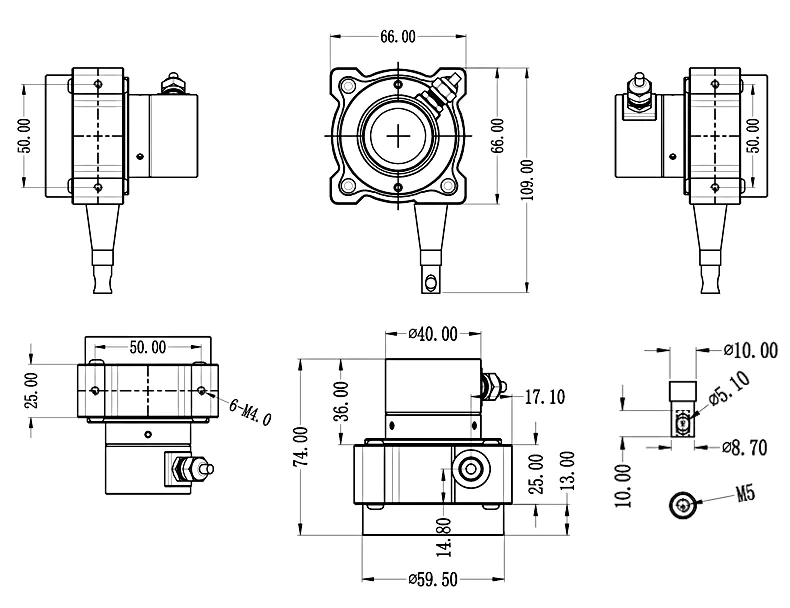 MIRAN米朗科技SMFS-S防水型拉线式位移传感器安装尺寸图