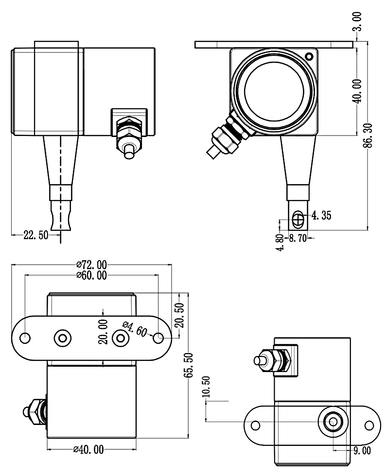 SMFS-XXS防水型拉绳位移传感器的安装尺寸： 