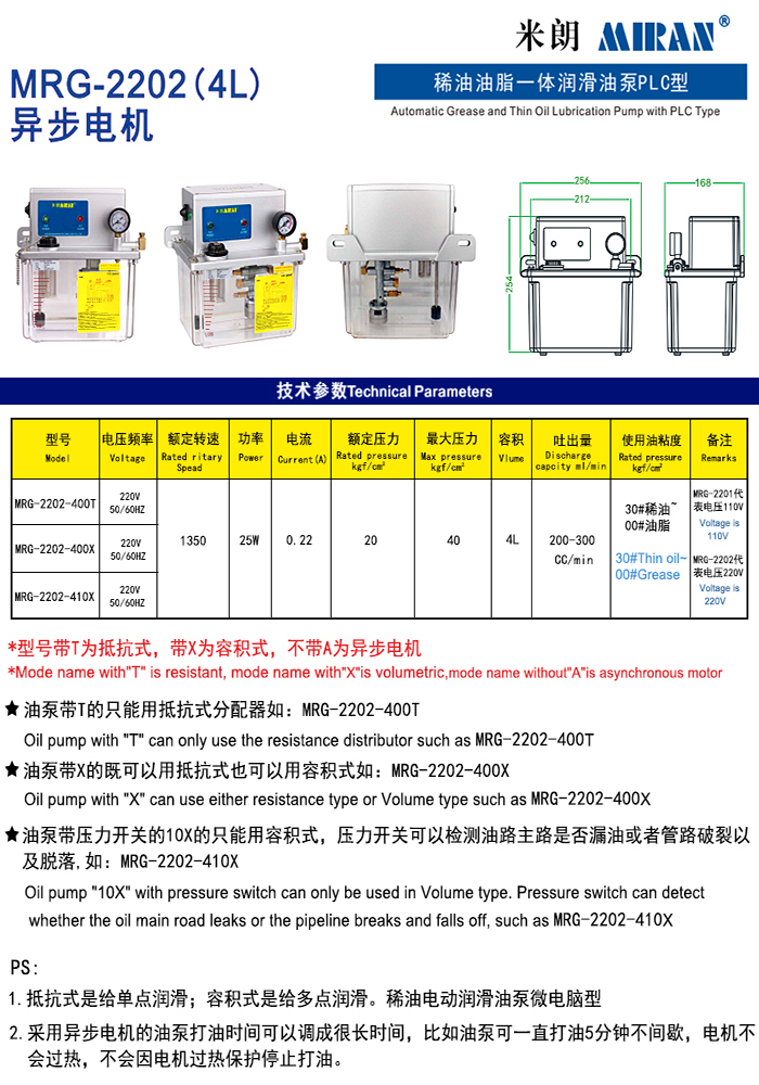 MRG-2202( 4L)异步电机油脂稀油一体润滑油泵P L C型