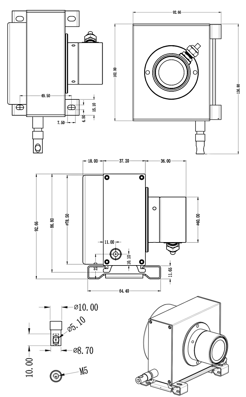 MPSFS-M防水型拉绳位移传感器的安装尺寸