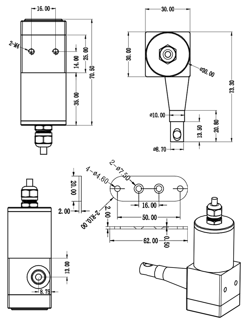 MPSFS-XXXS微型防水型拉绳位移传感器安装尺寸