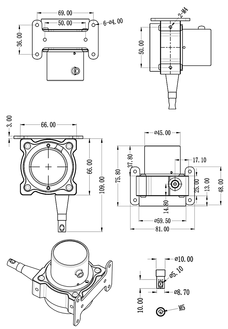 SM-S型拉线位移传感器安装尺寸