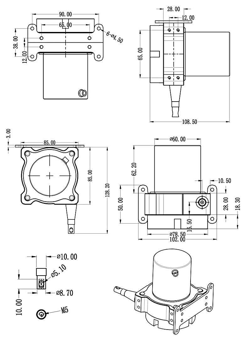 SM-M拉绳位移传感器安装尺寸图