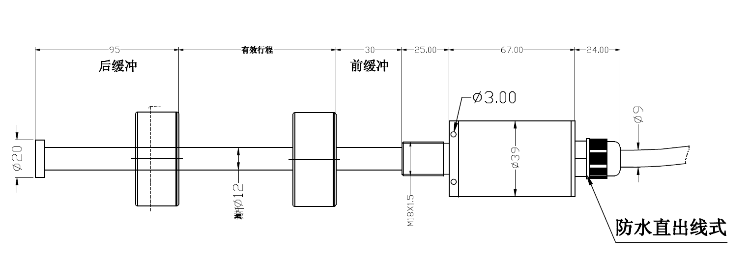 MF防腐蚀式磁致伸缩位移传感器安装尺寸图