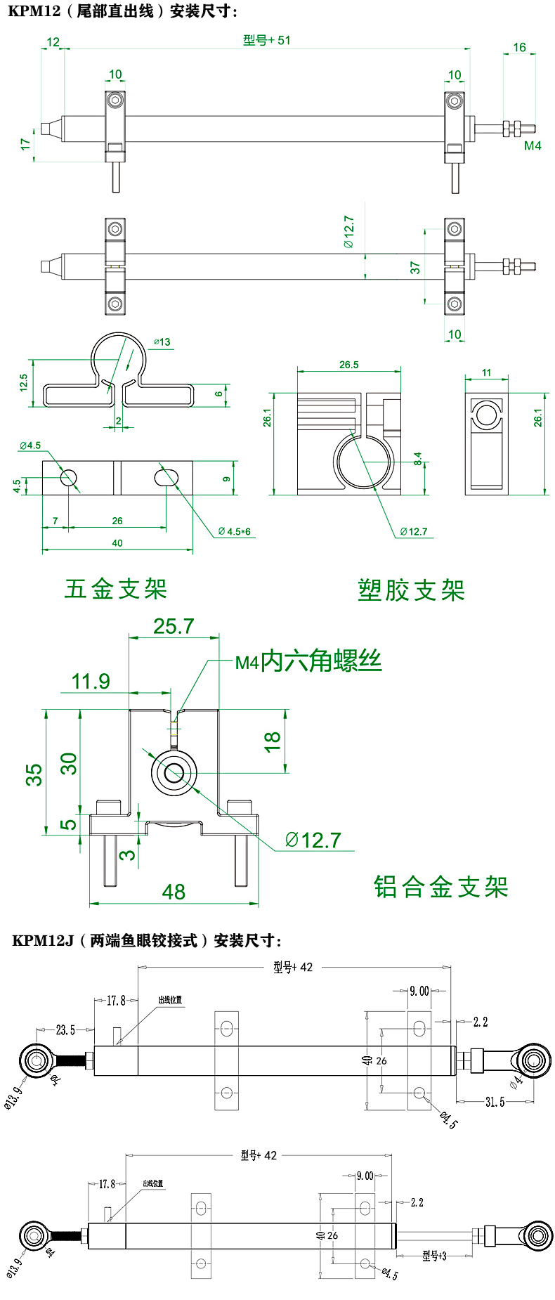 KPM12电子尺直线位移传感器安装尺寸图电阻尺