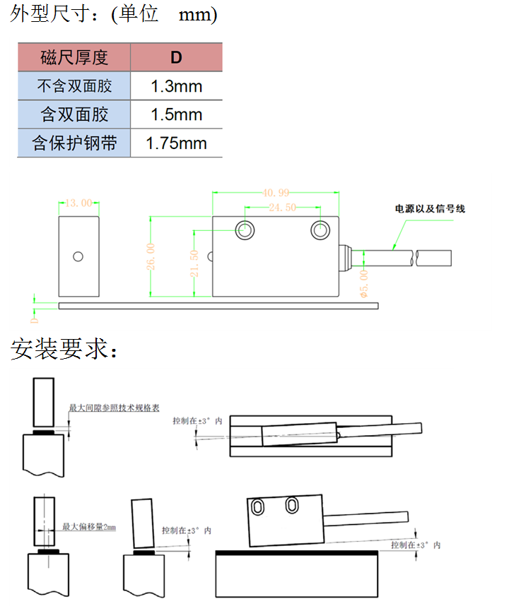 MR50磁栅尺外形安装尺寸