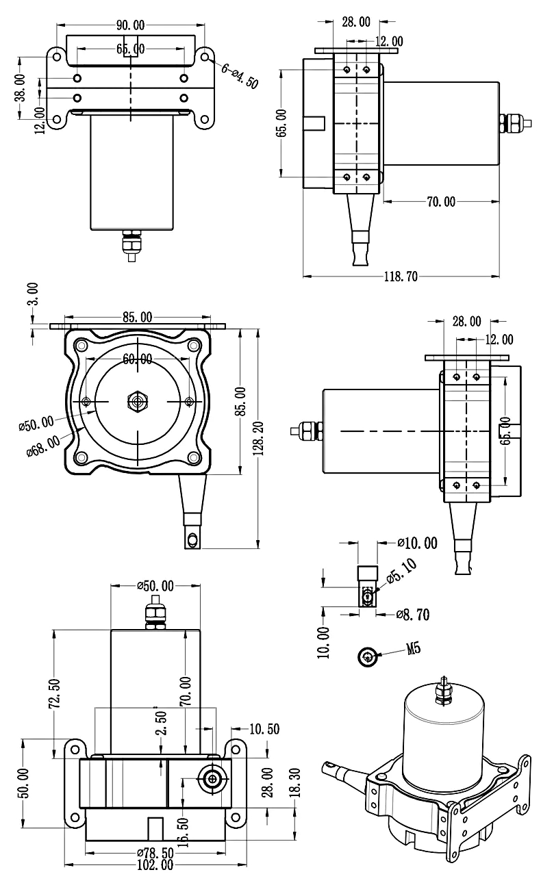 SMFS1-M防水型拉线位移传感器安装尺寸