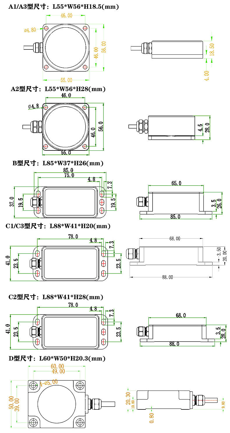 MQJ倾角传感器安装尺寸图