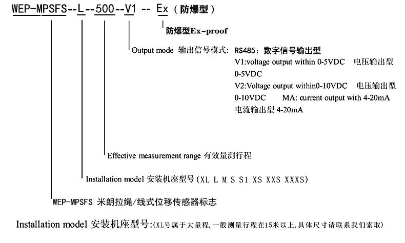 WEP-MPSFS-L防水防爆型拉线式位移传感器选型指引